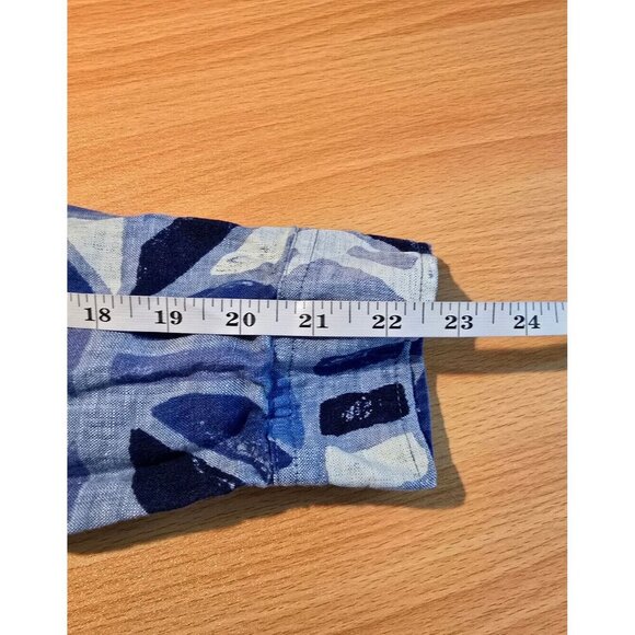 Studio Works Shirt 2X Linen Geometric Artsy Breathable Woven Button Up Boho Blue - Picture 5 of 11